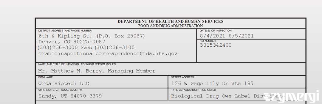 FDANews 483 Orca Biotech LLC Aug 5 2021 top