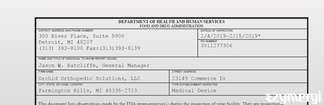 FDANews 483 Orchid Orthopedic Solutions, LLC Feb 15 2019 top