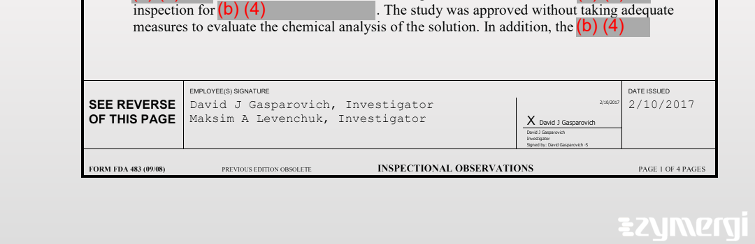 David J. Gasparovich FDA Investigator Maksim A. Levenchuk FDA Investigator 