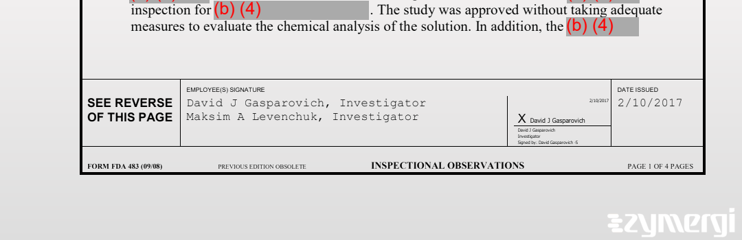 David J. Gasparovich FDA Investigator Maksim A. Levenchuk FDA Investigator