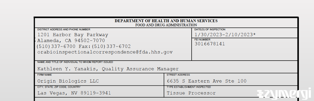 FDANews 483 Origin Biologics LLC Feb 10 2023 top