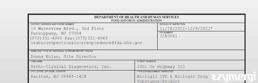 FDANews 483 Ortho-Clinical Diagnostics, Inc. Dec 9 2022 top