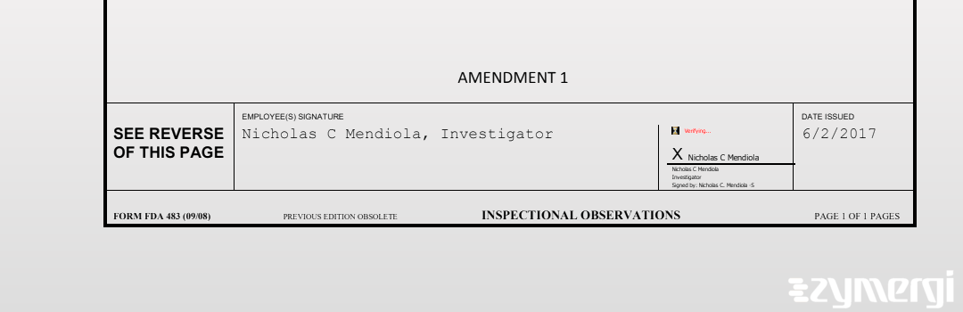 Nicholas C. Mendiola FDA Investigator 