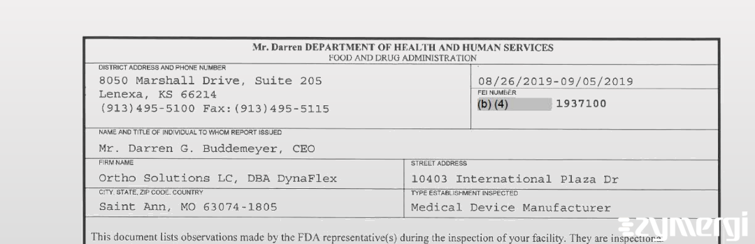 FDANews 483 Ortho Solution LC, dba DynaFlex Sep 5 2019 top