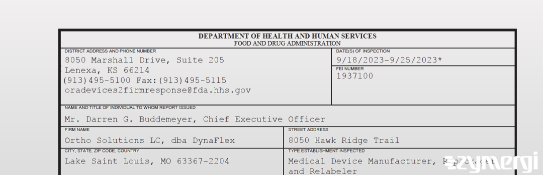 FDANews 483 Ortho Solutions LC, dba DynaFlex Sep 25 2023 top