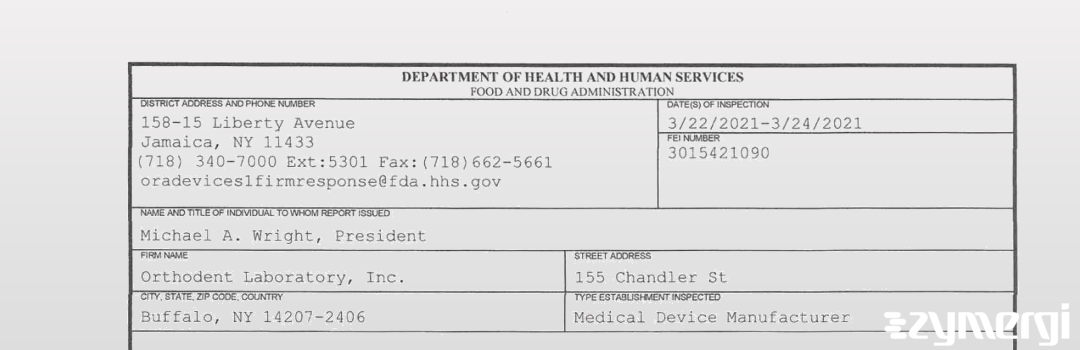 FDANews 483 Orthodent Laboratory, Inc. Mar 24 2021 top