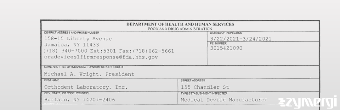 FDANews 483 Orthodent Laboratory, Inc. Mar 24 2021 top