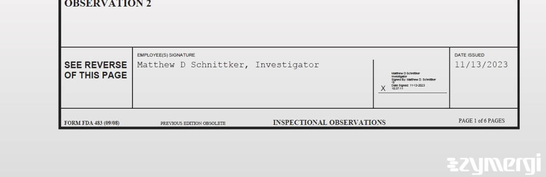 Matthew D. Schnittker FDA Investigator 