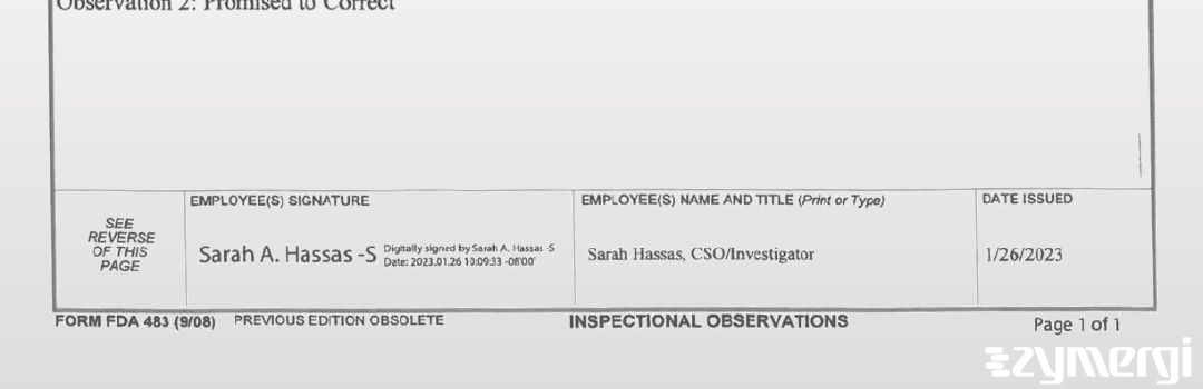 Sarah A. Hassas FDA Investigator