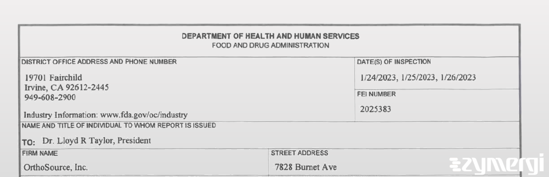 FDANews 483 OrthoSource Inc Jan 26 2023 top