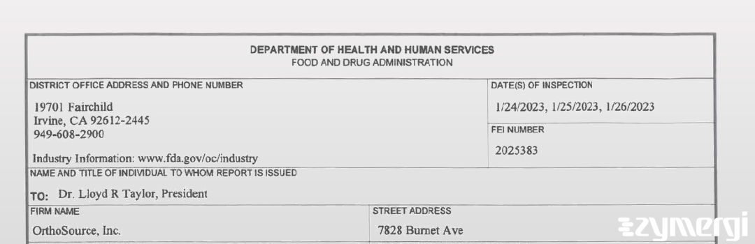 FDANews 483 OrthoSource Inc Jan 26 2023 top