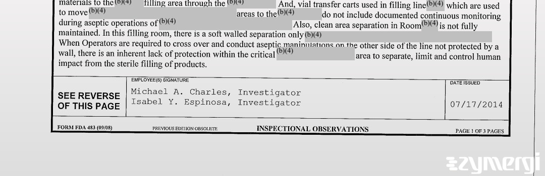 Michael A. Charles FDA Investigator Isabel Y. Espinosa FDA Investigator