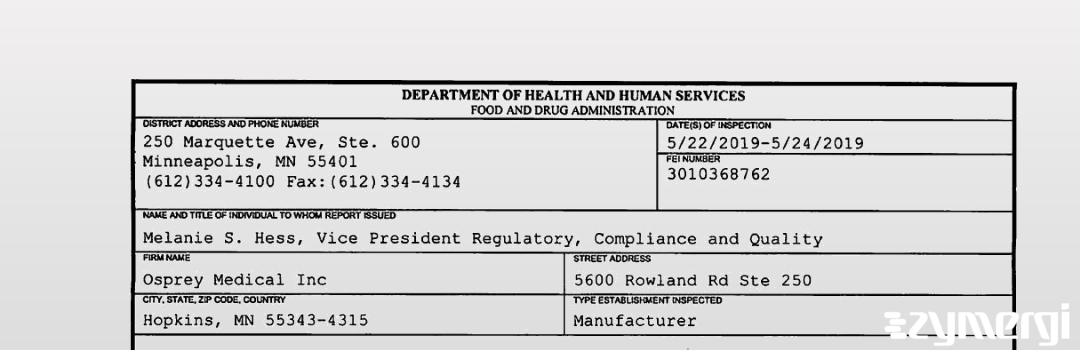 FDANews 483 Osprey Medical Inc May 24 2019 top