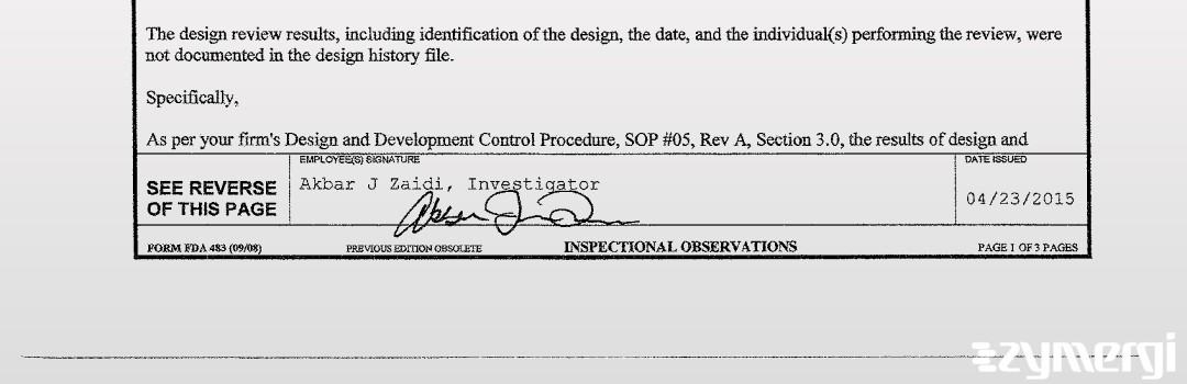 Akbar J. Zaidi FDA Investigator