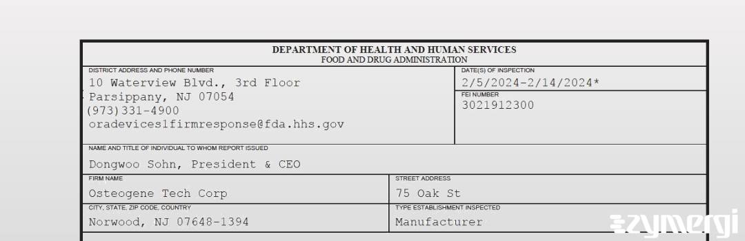 FDANews 483 Osteogene Tech Corp Feb 14 2024 top