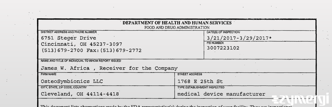 FDANews 483 OsteoSymbionics LLC Mar 29 2017 top