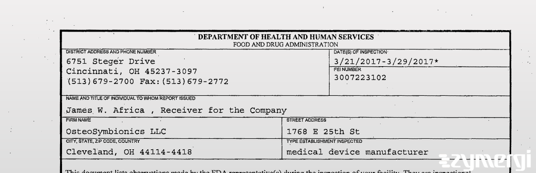 FDANews 483 OsteoSymbionics LLC Mar 29 2017 top