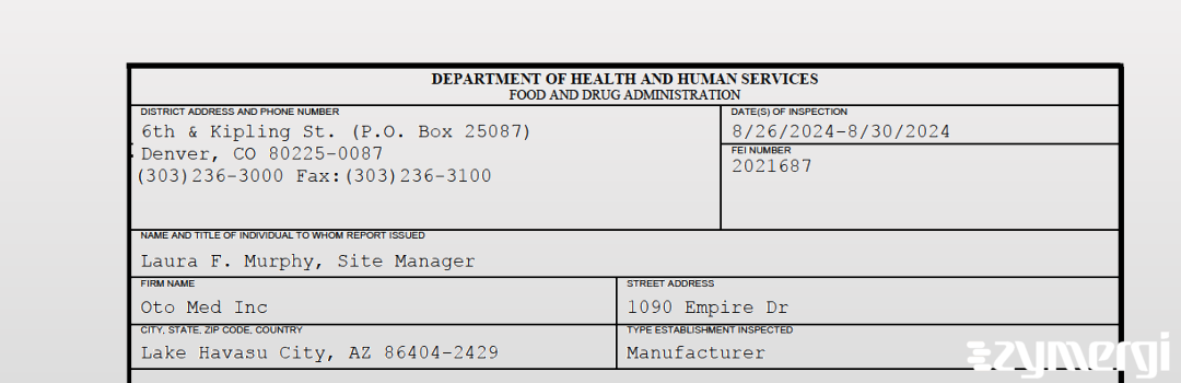FDANews 483 Oto Med Inc Aug 30 2024 top