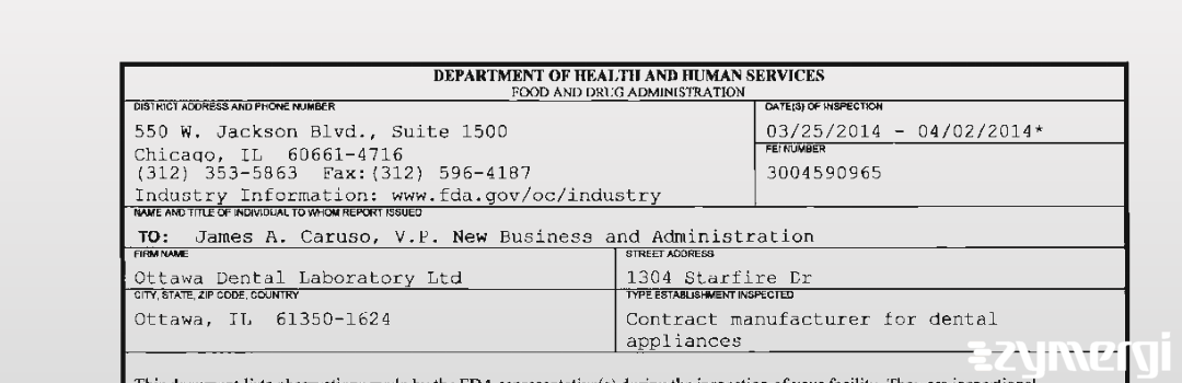 FDANews 483 Ottawa Dental Laboratory Ltd Apr 2 2014 top