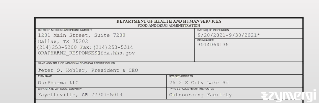 FDANews 483 OurPharma LLC Sep 30 2021 top