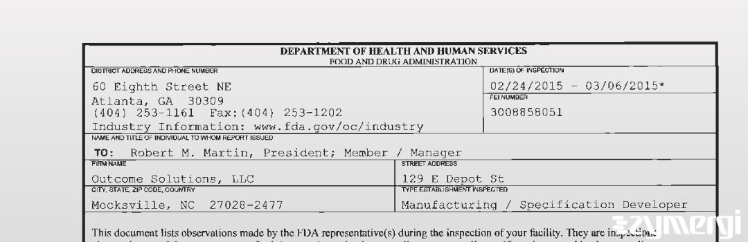 FDANews 483 Outcome Solutions, LLC Mar 6 2015 top