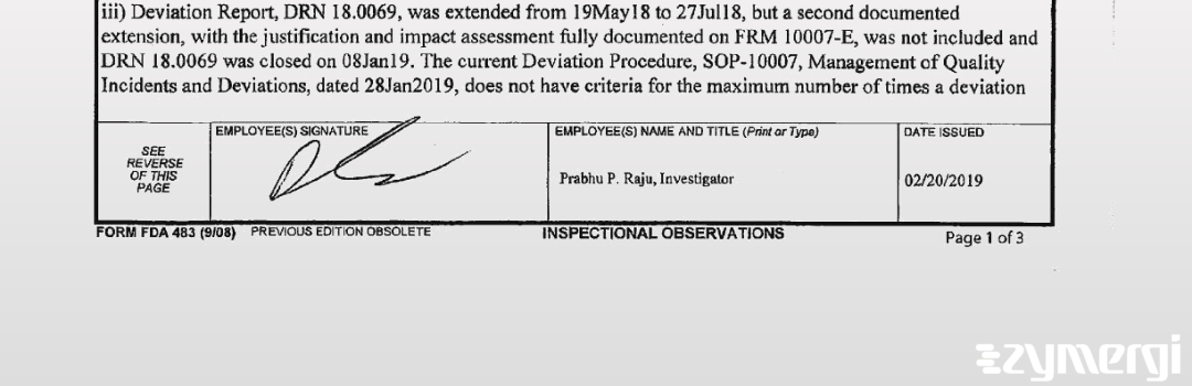 Prabhu P. Raju FDA Investigator 