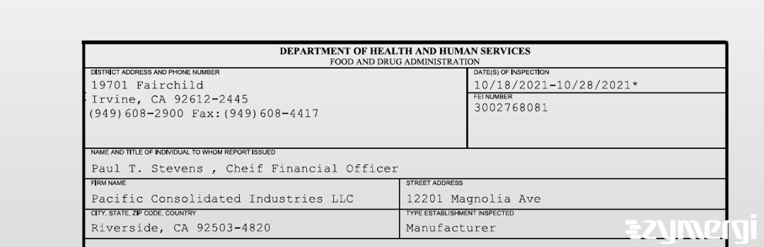 FDANews 483 Pacific Consolidated Industries LLC Oct 28 2021 top