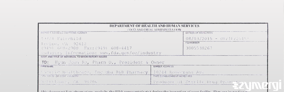 FDANews 483 Pacific Healthcare, Inc dba B&B Pharmacy Aug 18 2015 top