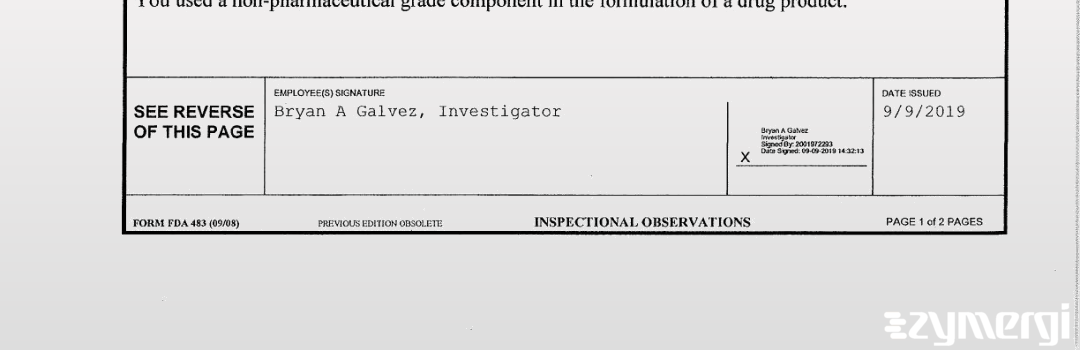 Bryan A. Galvez FDA Investigator