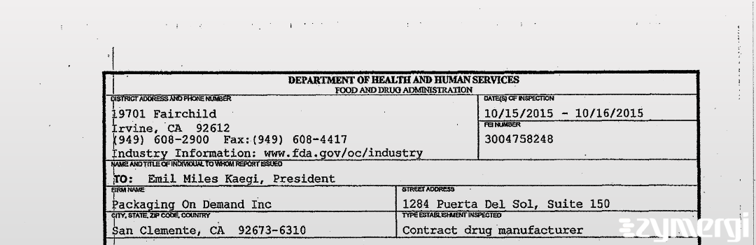 FDANews 483 Packaging On Demand, Inc. Oct 16 2015 top