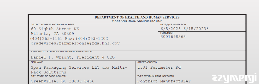 FDANews 483 Span Packaging Services LLC dba Multi-Pack Solutions Jun 15 2023 top