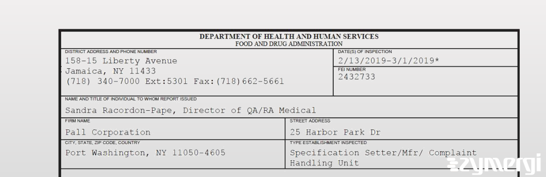 FDANews 483 Pall Corporation Mar 1 2019 top