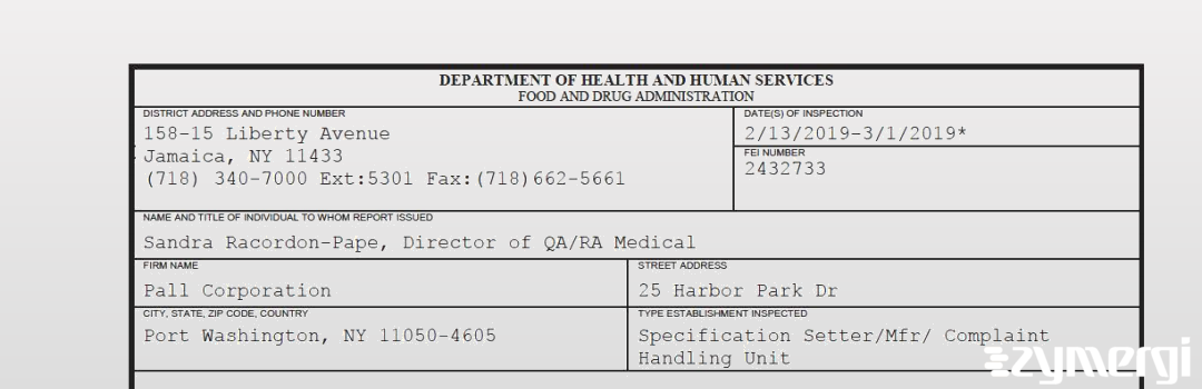 FDANews 483 Pall Corporation Mar 1 2019 top