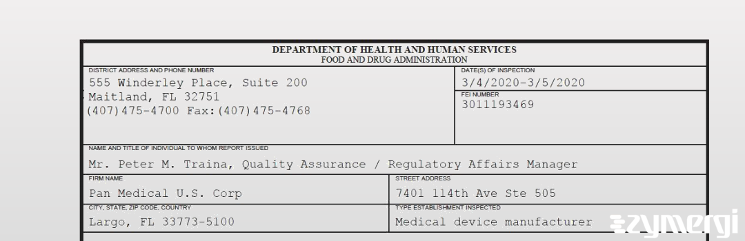 FDANews 483 Pan Medical U.S. Corp Mar 5 2020 top