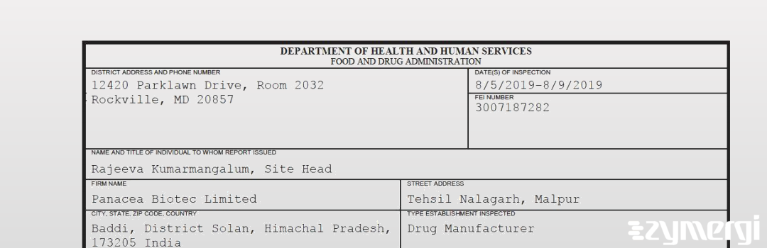 FDANews 483 Panacea Biotec Limited Aug 9 2019 top