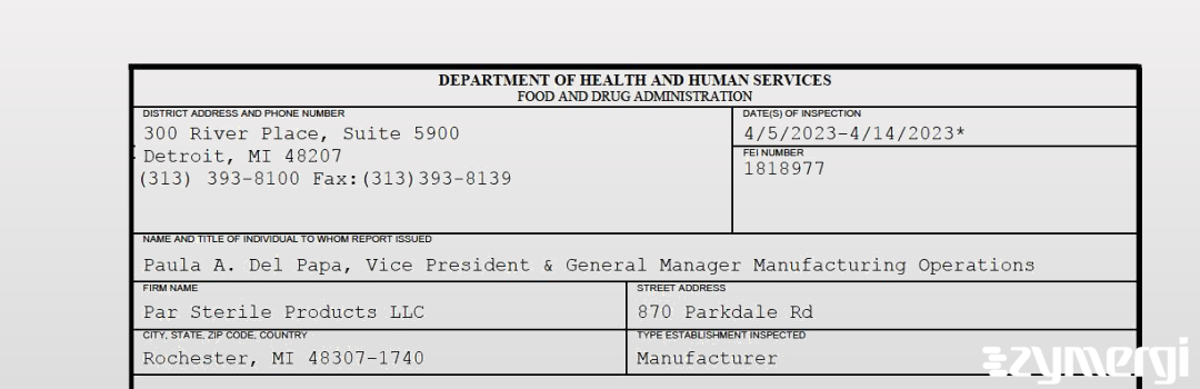 FDANews 483 Par Sterile Products LLC Apr 14 2023 top