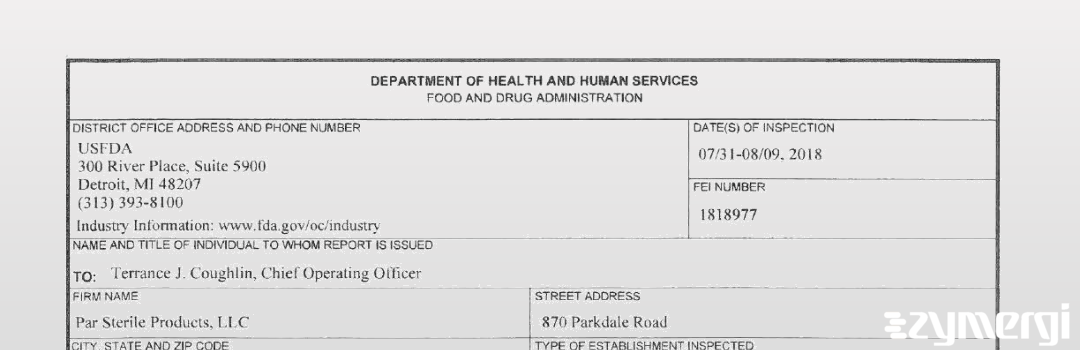 FDANews 483 Par Sterile Products LLC Aug 9 2018 top