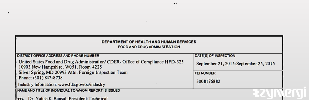 FDANews 483 Parabolic Drugs Limited Sep 25 2015 top