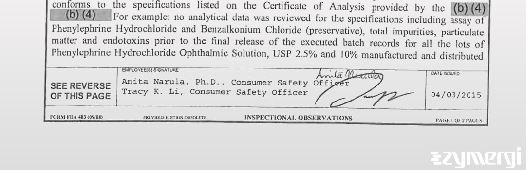 Anita Narula FDA Investigator Tracy K. Li FDA Investigator 