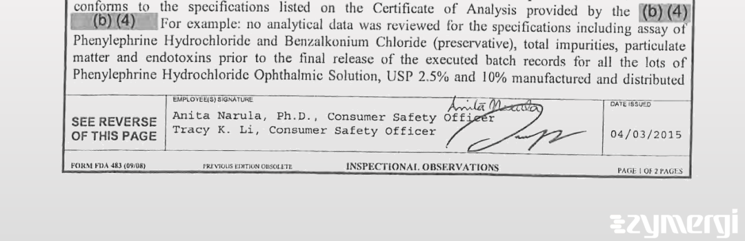 Anita Narula FDA Investigator Tracy K. Li FDA Investigator