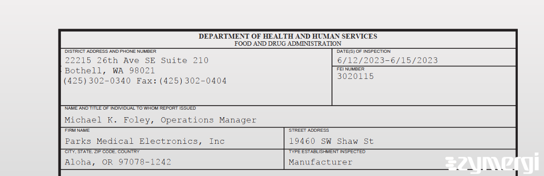 FDANews 483 Parks Medical Electronics, Inc Jun 15 2023 top