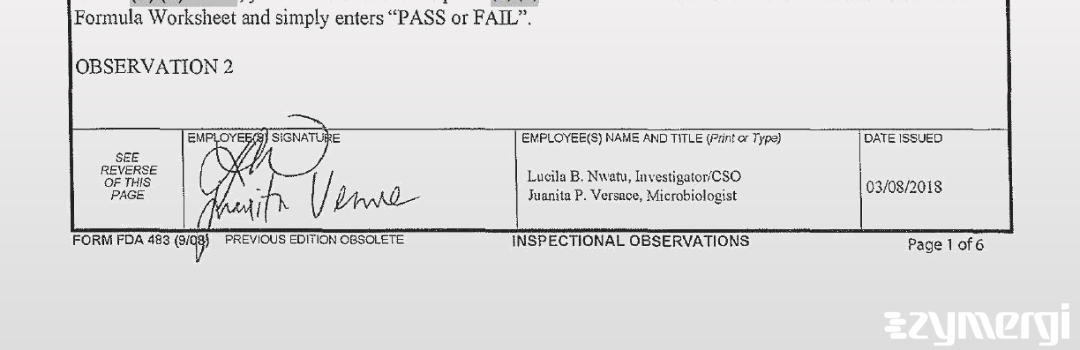 Juanita P. Versace FDA Investigator Lucila B. Nwatu FDA Investigator 