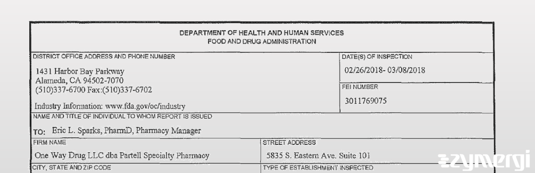 FDANews 483 Partell Specialty Pharmacy Mar 8 2018 top