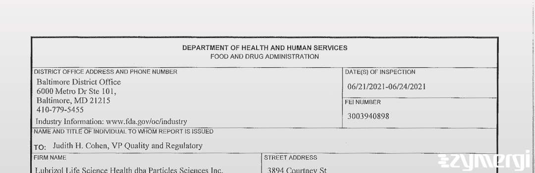 FDANews 483 Particle Sciences Inc Jun 24 2021 top