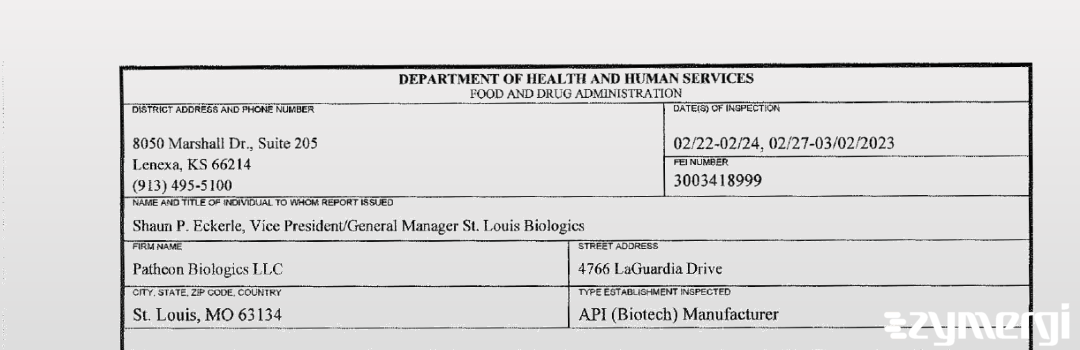 FDANews 483 Patheon Biologics LLC Mar 2 2023 top