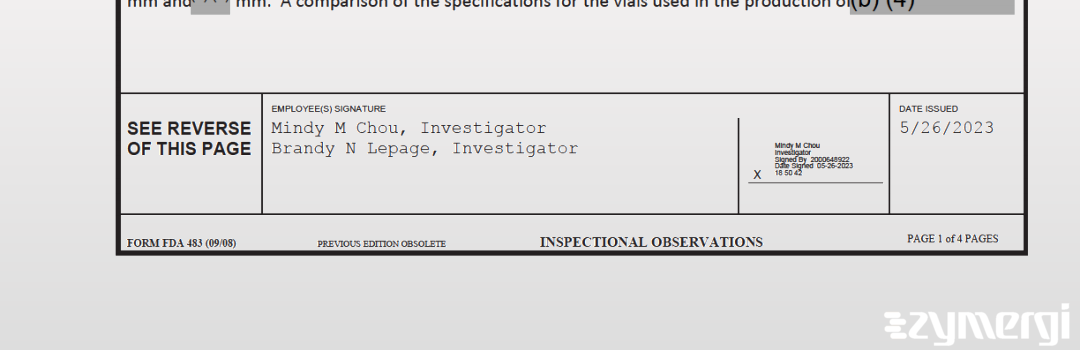 Brandy N. Lepage FDA Investigator Mindy M. Chou FDA Investigator