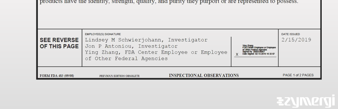 Jon P. Antoniou FDA Investigator Lindsey M. Schwierjohann FDA Investigator Ying Zhang FDA Investigator