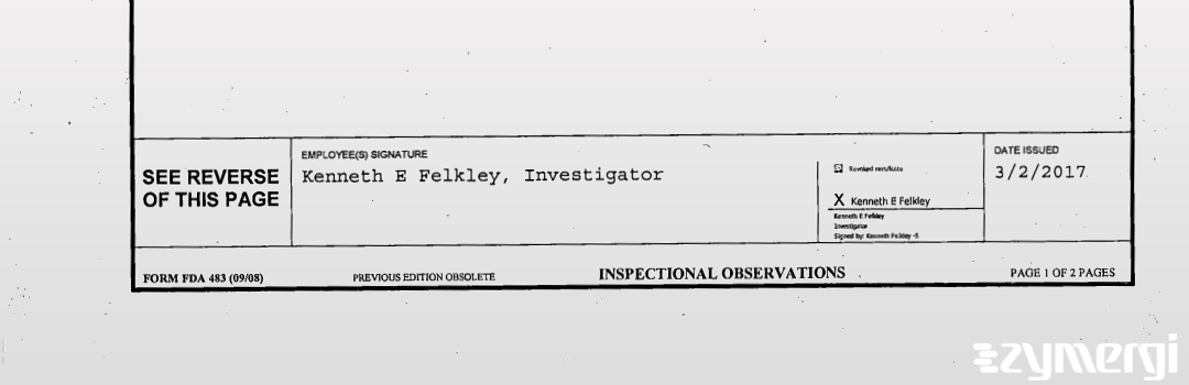 Kenneth E. Felkley FDA Investigator 