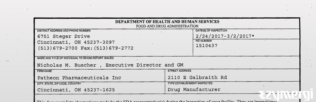 FDANews 483 Patheon Pharmaceuticals Inc. Mar 2 2017 top