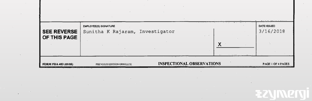 Sunitha K. Rajaram FDA Investigator 